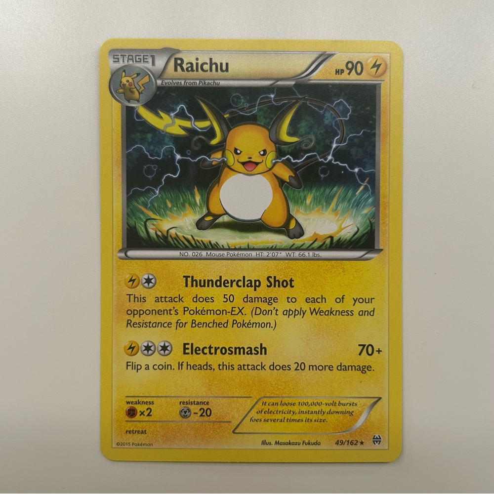 2015 Raichu 49/162 Rare Breakthrough Pokemon Card